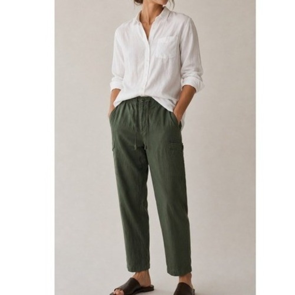 J.Crew Linen Blend Cargo Utility Pants Olive Green‎ Size 12 Drawstring Casual